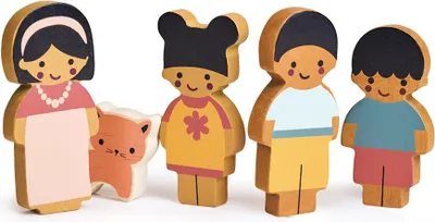 Produktbild von Mentari Puppenfamilie Holzspielzeug mit Katze Puppenhaus