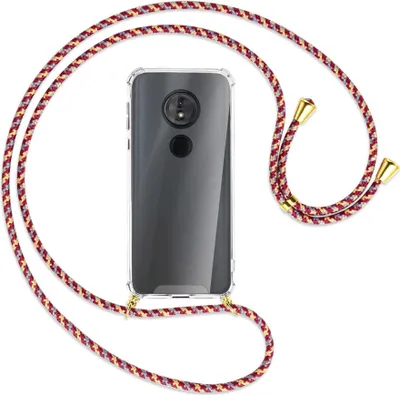 Produktbild von Handykette Backcover-Schutzhülle mit Band (Metall goldfarben) für Motorola Moto E5 / G6 Play - weinrot/gelb/grau