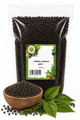 Produktbild von K T 500 g Pfeffer schwarz ganz Pfefferkörner - Perfekt für Mühle & Mörser