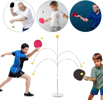 Produktbild von Tischtennis Trainer Set - Höhenverstellbarer Elastischer Weicher Schaft Rebound Ping Pong Trainingsgerät