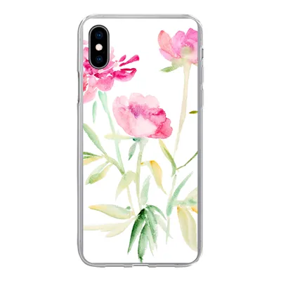 Produktbild von MuchoWow® Handyhülle Schutzhülle Hülle für iPhone Xs Blumen - Aquarell - Rosa Silikon Softcase Handy Hülle - Handytasche