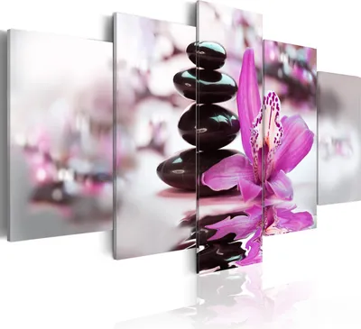 Produktbild von Leinwandbilder Blumen Orchidee Feng Shui 200x100 cm Vlies Leinwandbild 5 tlg Kunstdruck modern Wandbilder XXL Wanddekoration Design Wand Bild - Zen Steine 030210-106