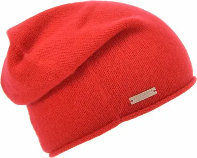 Seeberger Strickmütze-Beanie aus 100% Kaschmir mit Rollrand in rot