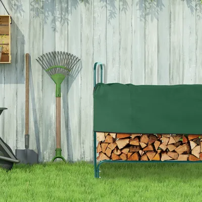Image de relaxdays Étagère verte pour bois de chauffage avec couvercle