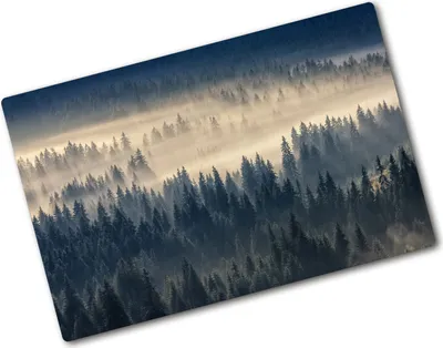 Produktbild von Tulup Glas Herdabdeckplatte - 80x52 cm - Glaskeramikkochfeld-Abdeckung Spritzschutz Glasabdeckplatte - Einteilig - Landschaften - Nebel Wald - Grau