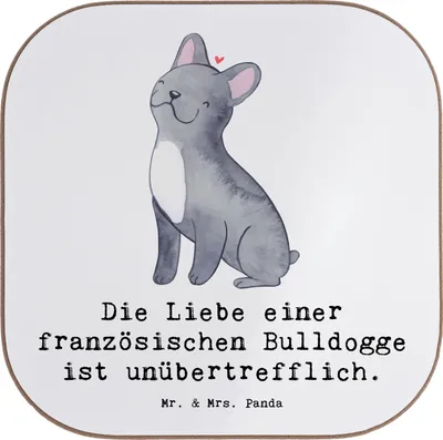 Produktbild von Mr. & Mrs. Panda Tassenuntersetzer Französische Bulldogge Liebe - Weiß - Geschenk, Hunderassen Charakter, Untersetzer für Gläser, gläseruntersetzer, einzigartig, Wesen