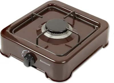 A single brown gas cooker is shown from a diagonal angle against a white background.