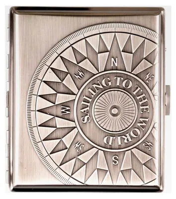Produktbild von Zigarettenetui aus Metall "Kompass" in antikem Chrom für 18 Zigaretten mit Bügel