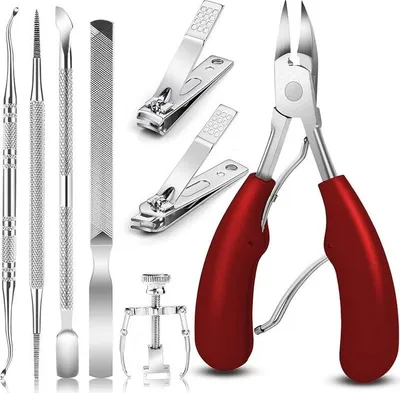 Immagine prodotto di INF Set di 8 tagliaunghie in acciaio inossidabile per unghie incarnite e spesse Rosso