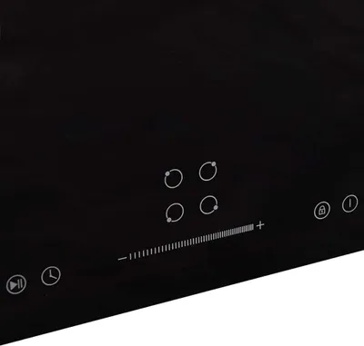 A close-up view of the control panel of a black induction cooktop.