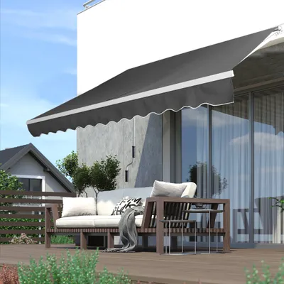 Produktbild von LZQ 360x300cm Gelenkarmmarkise Aluminium Markise Klemmmarkise Balkonmarkise mit Kurbel Sonnenmarkise Sonnenschutz Dunkelgrau