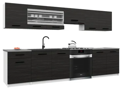 Obrázok produktu pre Belini Moderná kuchynská linka ITALIA 4 – kuchynský nábytok 260 cm, ebenové drevo – vstavaná kuchyňa so závesnými skrinkami, spodnými skrinkami a pracovnými doskami