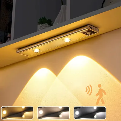 Produktbild von 30cm LED Unterbauleuchte Akku Dimmbar Sensor, Küchenlampe Bewegungsmelder 3 Lichtfarben,Schrankbeleuchtung Schranklicht Aufladbar(Silbern)
