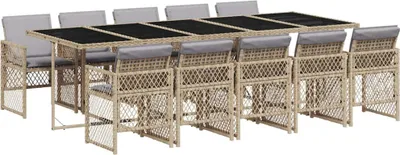 Produktbild von vidaXL 11-tlg. Garten-Essgruppe mit Kissen Beige Poly Rattan