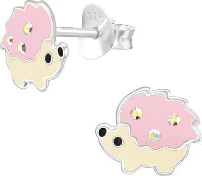 Produktbild von Kinder Ohrringe Igel Ohrstecker 925 Sterling Silber mit Kristallen