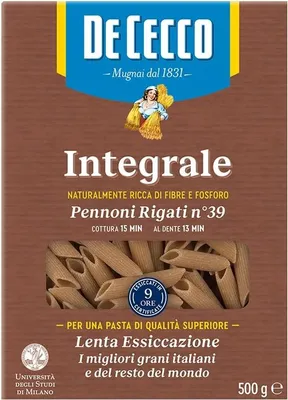Produktbild von De Cecco Pennoni Rigati n°39 Integrali Vollkornnudeln Vollkorn Pasta 500g Packung