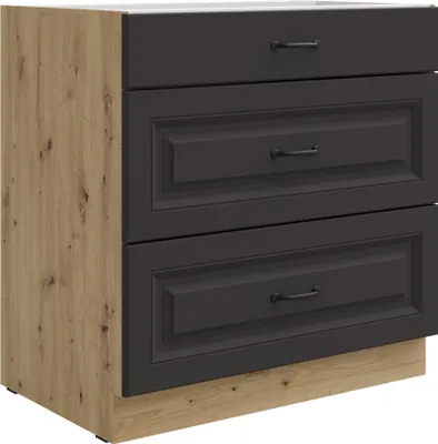 Produktbild von Küchen Unterschrank 80 cm Stilo Grau + Eiche Artisan Vollauszug Soft-Close Küche