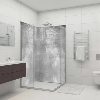 Produktbild von dedeco Eck-Duschrückwände Aluminium wasserfest Motiv: Beton V3, 2 x 80x200x0,3cm, Fliesenersatz fugenlos Wandverkleidung Wandpaneele,  Germany