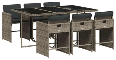 Produktbild von vidaXL 7-tlg. Garten-Essgruppe mit Kissen Grau Poly Rattan