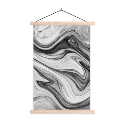 Produktbild von MuchoWow® Textilposter Marmor - Muster - Grau - Marmoroptik - Schwarz 60x90 cm mit holzfarbenen Rahmen - Textil