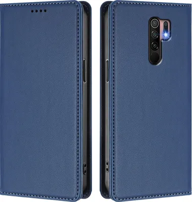 Produktbild von Handyhülle für Xiaomi Redmi 9, Kunstleder Klapphülle Stoßfeste Magnetische Hülle mit Ständer Dunkelblau