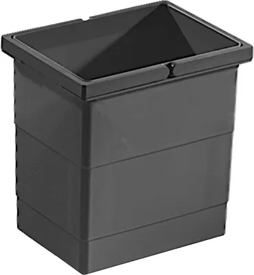 A dark gray plastic bin with two handles is shown from a slightly elevated front-left angle against a light gray background.