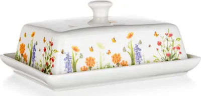 Produktbild von Butterdose, elegante Butterdose aus Keramik, Blumen, Wiese Meadow
