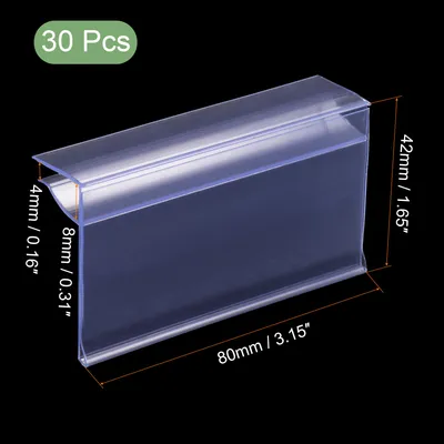 Produktbild von 30 Stš¹ck Etikettenhalter 80x42mm Clip auf Regal Durchsichtiger Kunststoff fš¹r 4-8mm Glasregale