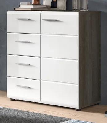 Produktbild von Kommode "Rumba" in weiß Hochglanz und Rauchsilber grau Sideboard 80 x 85 cm