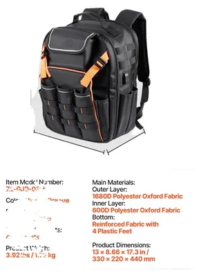 Produktbild von Werkzeug-Rucksack, 45 Taschen, ergonomisches Design, 45 Taschen