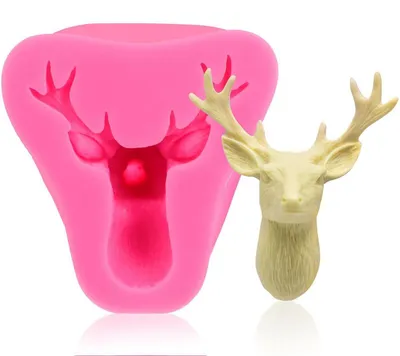 Productafbeelding van Siliconen malvorm hertenkop 3D voor taarten, fondant, zeep, chocolade, kerst, 7x6.8x3.5cm