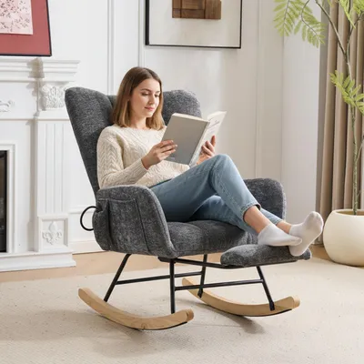 Produktbild von STILVORA Schaukelstuhl mit Airbag und hoher Rückenlehne, Lesesessel gepolstert und bequem, Relaxsessel für Wohnzimmer, Schlafzimmer und Büro