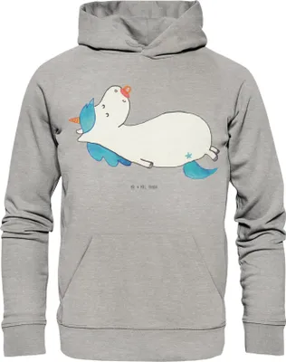 Produktbild von Mr. & Mrs. Panda Kuschelhoodie Einhorn Schnuller Größe S - Heather Grey - Geschenk, Pullover, Geburtstag, Unicorn, Hoodie, Nachhaltiger, Geburt, Sweatshirt, Einhörner