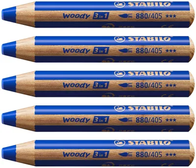 Image de Crayons de couleur, aquarelle & craies de cire - STABILO woody 3 in 1 - Pack de 5 - bleu outremer