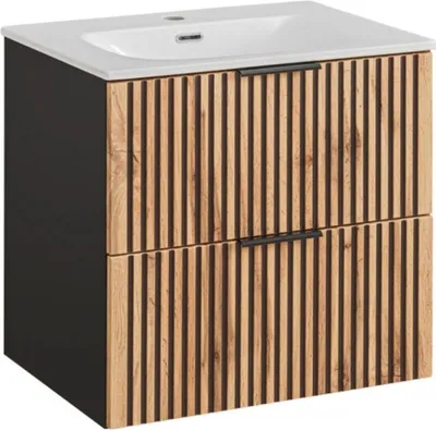 Productafbeelding van Badkamerset KINOKO: onderkast met lades 60cm + witte inbouwwastafel + sifon