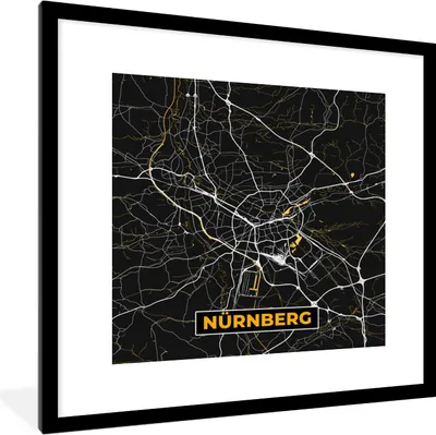Produktbild von MuchoWow® Gerahmtes Poster Nürnberg - Stadtplan - Karte - Gold - Deutschland 40x40 cm - Poster mit Schwarzem Bilderrahmen Wandposter Rahmen Foto Bilder - Poster - Plakat im Rahmen