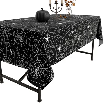 Obrázok produktu pre Halloweenová obrus, 274 x 174 cm, umývateľný plastový obrus s motívom pavučiny