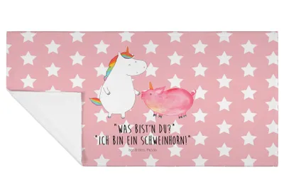 Produktbild von Mr. & Mrs. Panda Handtuch Einhorn Schwein - Rot Pastell - Geschenk, Schweinchen, Freundin, Einhörner, kleines, baumwolle, Flauschtuch, gesichtstuch, Unicorn