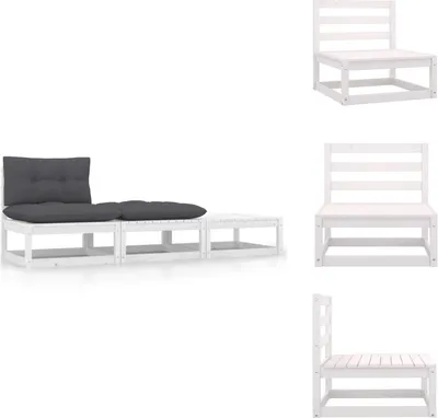Produktbild von vidaXL 3-tlg. Garten-Lounge-Set mit Kissen Weiß Kiefer Massivholz -  Gartensofaelemente