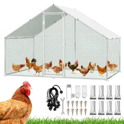 Immagine prodotto di Ikodm: Gabbia per polli con recinto esterno, dimensioni 3x2x2 metri. Pollaio, recinto per piccoli animali, voliera, recinto aperto, gabbia per polli, pollaio. Struttura in acciaio zincato con tetto