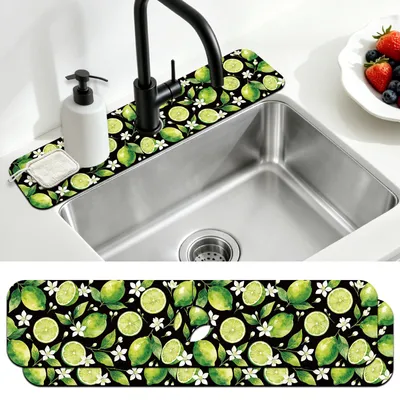 2er-Set Diatomeeerde-Armaturmatte, 60x14 cm, Limettenmuster