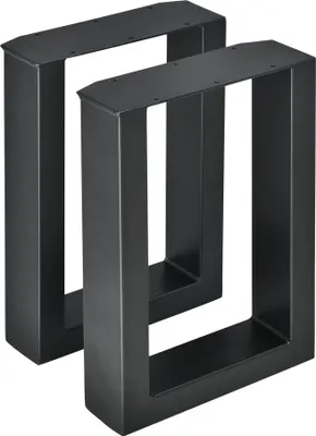Two black metal table legs are shown against a white background.