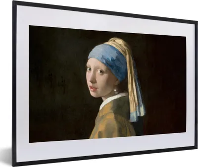 Produktbild von MuchoWow® Gerahmtes Poster Mädchen mit Perlenohrring - Gemälde - Alte Meister - Vermeer 60x40 cm - Poster mit Schwarzem Bilderrahmen Wandposter Rahmen Foto Bilder - Schlafzimmer - Plakat in Rahmen - Drucken