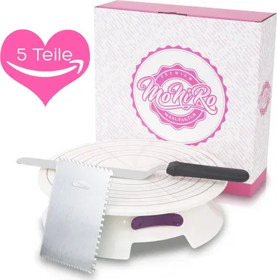 Produktbild von Drehbares Tortenplatte mit 30 cm Drehplatte und professionellem Fondant Backzubehör Set - Edelstahl Winkelpalette - Tortenplatte zum Backen von Torten - drehbar