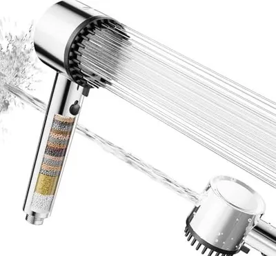 Produktbild von Cobbe Duschkopf mit Filter, Hochdruck Handbrause mit Filtration in 20 Schichten, Duschkopf Wassersparend mit 5 Strahlarten, Sparduschkopf für Hartes Wasser,Rest-Chlor,Bakterien(Chrom)