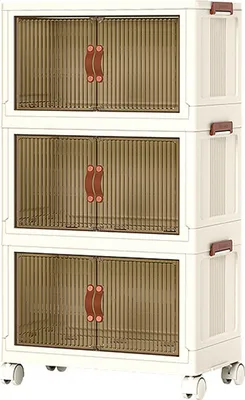 Produktbild von MODFU 3-stufiges Lagerschrank, Kunststoff Nachttisch auf Rollen, weißer Schrank für Kleidung/Schuhe Aufbewahrung von Büchern/Spielzeug/Snacks