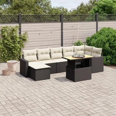 Produktbild von Design 8-tlg. Garten-Sofagarnitur mit Kissen Schwarz Poly Rattan, Gartenmöbel-Sets 2024 Neu