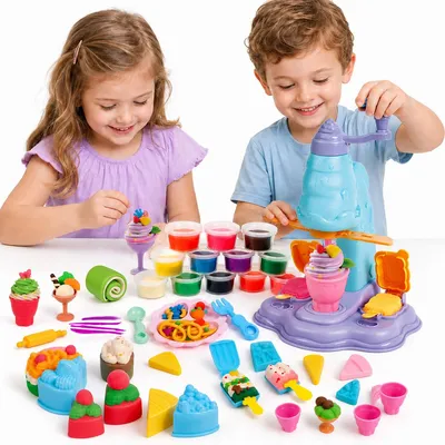 Produktbild von Knetset Kinder Eismaschine, 42-teiliges Eiscreme Set mit 12 Farben Knete, Eisformen & Zubehör, Eisdiele Rollenspiel, Kreativspielzeug ab 4 Jahren