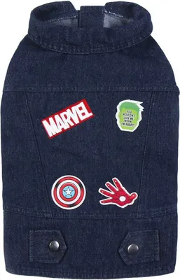 Produktbild von Cerdá - Für Fan Pets - Hundejacke de Denim-Stoff aus 65% Baumwolle und 35% Polyester | Passform de Velcro und bedruckt mit Ihren Lieblingsmotiven de Marvel - Offiziell lizenziert Marvel
