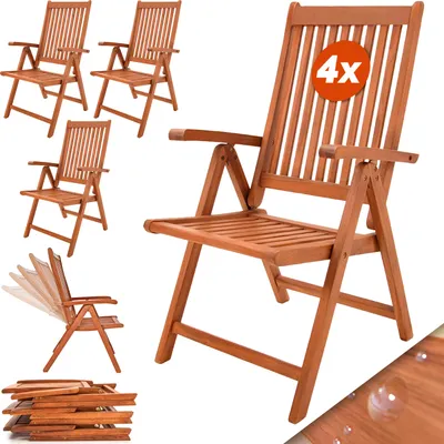 Image de Set de 4 chaises pliantes Vanamo en bois d'eucalyptus Chaise de jardin fauteuil de jardin pliable
